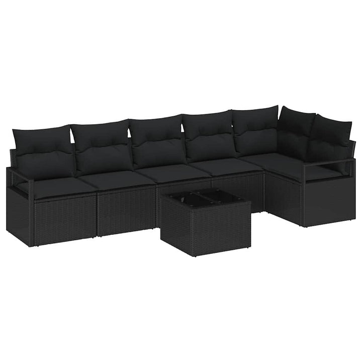 Havesofa Sæt med pude med opbevaring 7 pcs Sort polyrattan