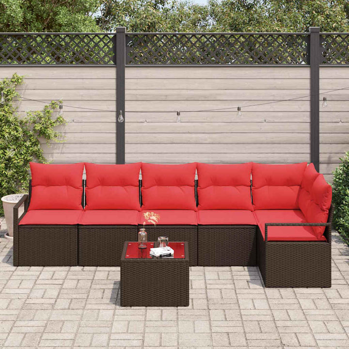 Havesofa Sæt 7 stk. Brun og Rød polyrattan