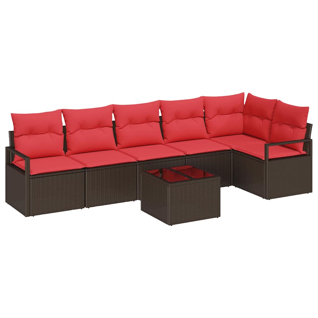 Havesofa Sæt 7 stk. Brun og Rød polyrattan