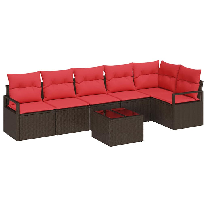 Havesofa Sæt 7 stk. Brun og Rød polyrattan