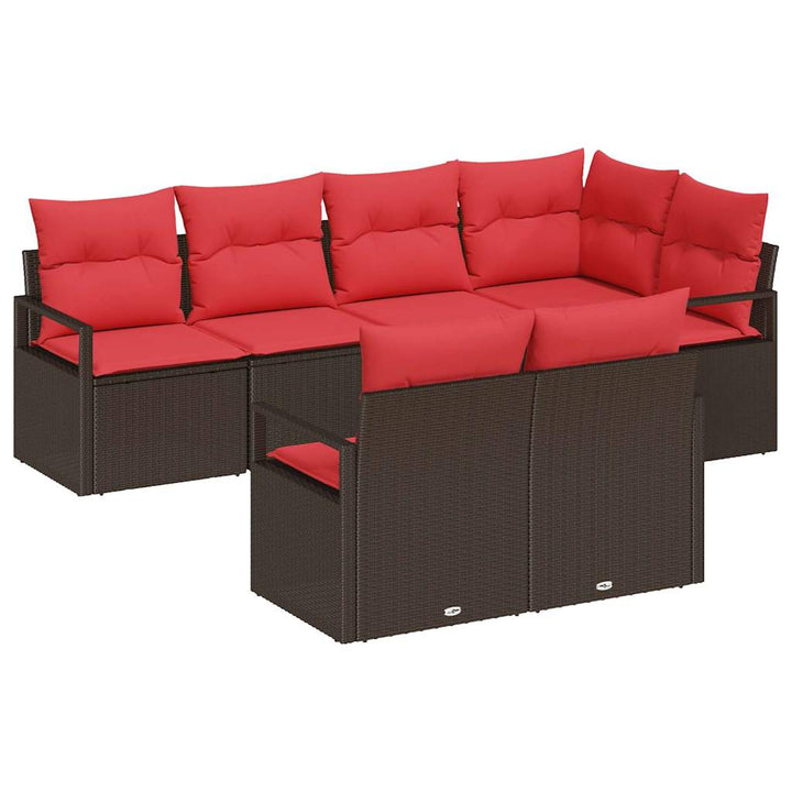 Havesofa Sæt 7 stk. Brun og Rød polyrattan