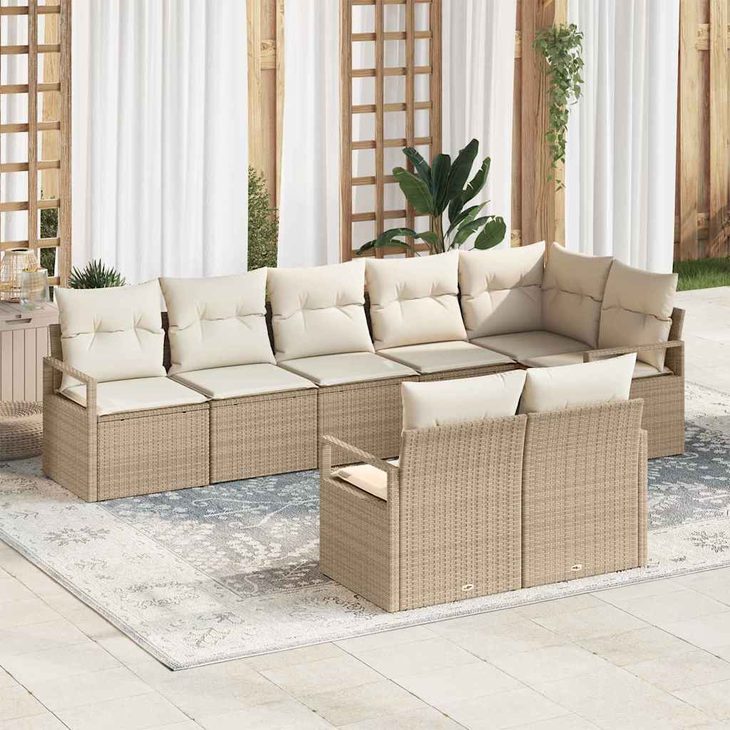 Havesofa Sæt med pude 8 pcs Beige og hvid polyrattan