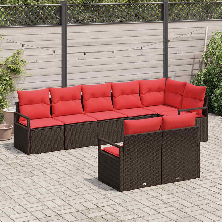 Havesofa Sæt med pude 8 pcs Brun og Rød polyrattan