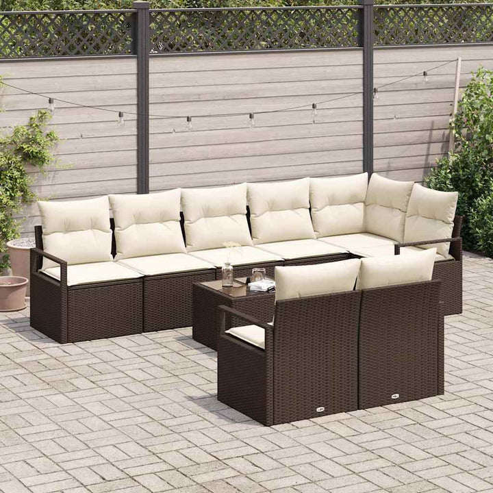 Havesofa Sæt med pude 9 pcs Brun og Creme polyrattan