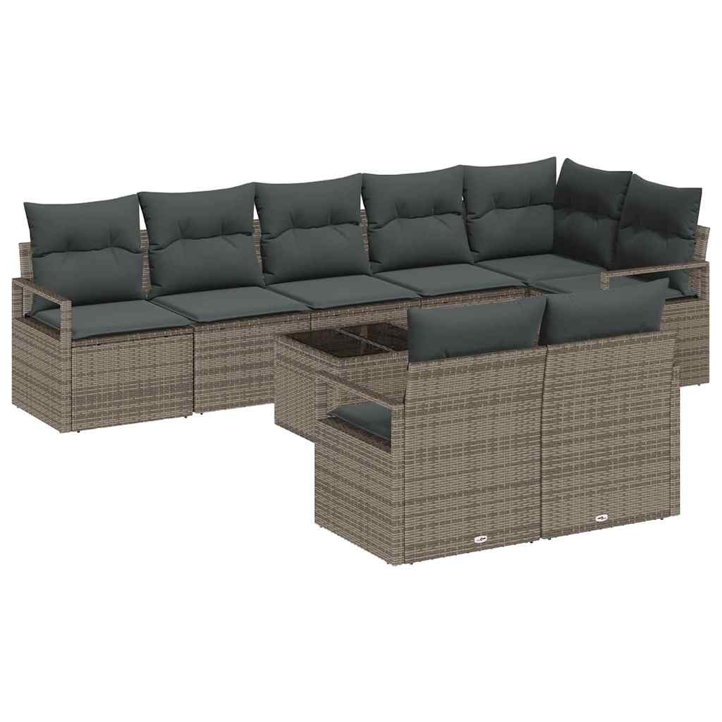 Havesofa Sæt med pude med opbevaring 9 pcs Lysegrå polyrattan