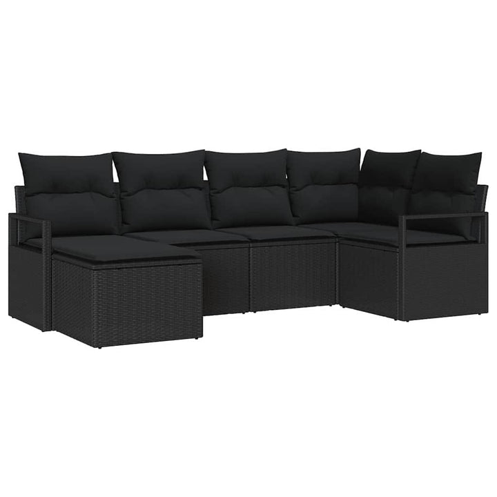 Sofa Sæt med pude med opbevaring 6 pcs Sort polyrattan