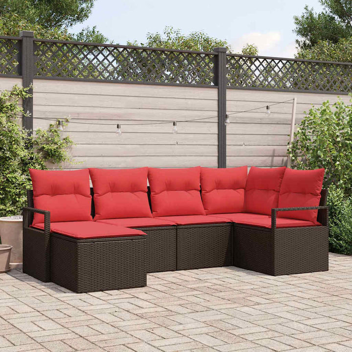 Sofa Sæt 6 stk. Brun og Rød polyrattan