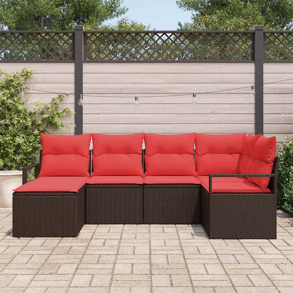 Sofa Sæt 6 stk. Brun og Rød polyrattan