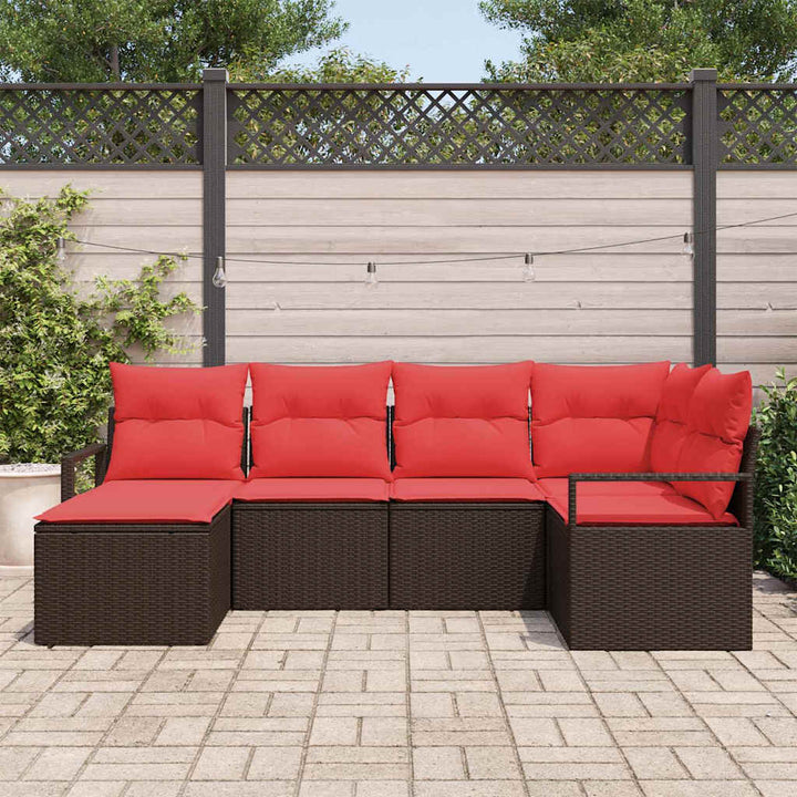 Sofa Sæt 6 stk. Brun og Rød polyrattan