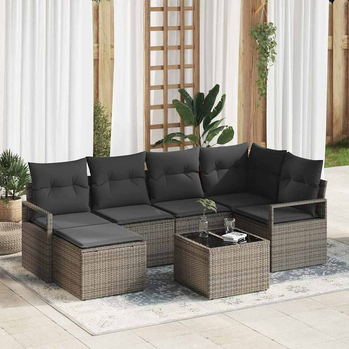 Sofa Sæt med pude med opbevaring 7 pcs Lysegrå polyrattan