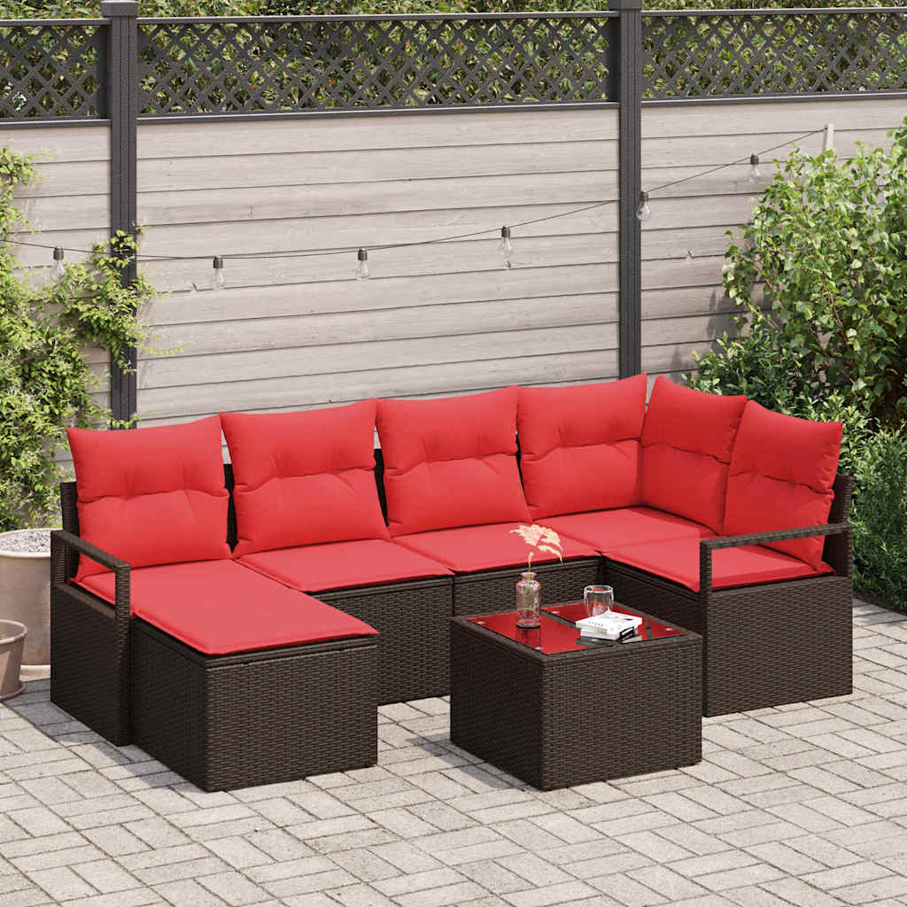 Sofa Sæt 7 stk. Brun og Rød polyrattan