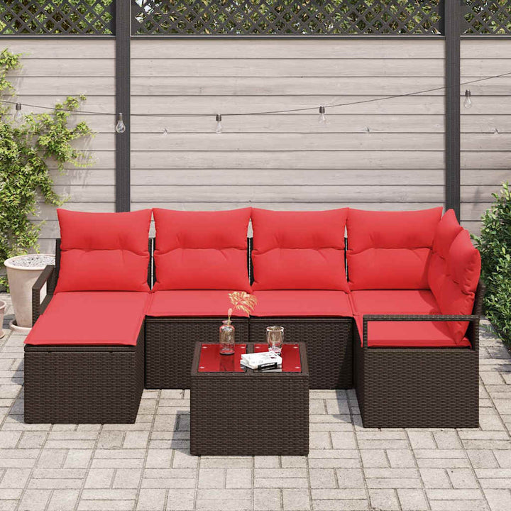 Sofa Sæt 7 stk. Brun og Rød polyrattan