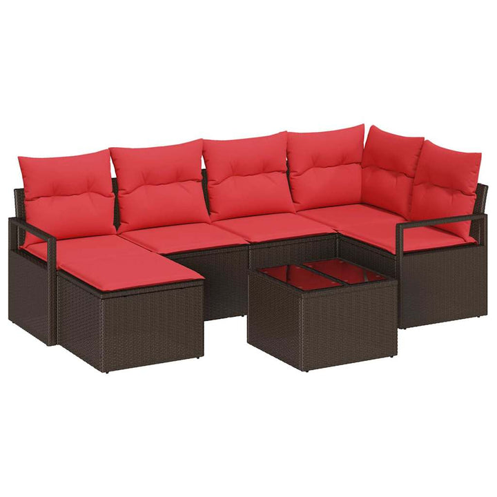 Sofa Sæt med pude med opbevaring 7 pcs Brun og Rød polyrattan