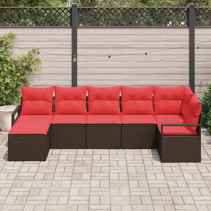 Sofa Sæt 7 stk. Brun og Rød polyrattan