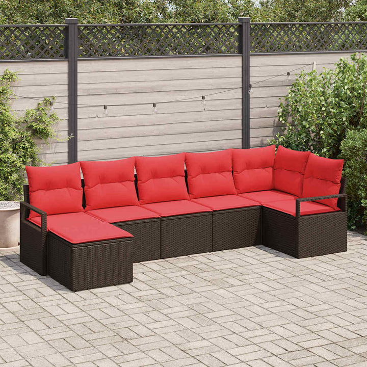 Sofa Sæt 7 stk. Brun og Rød polyrattan