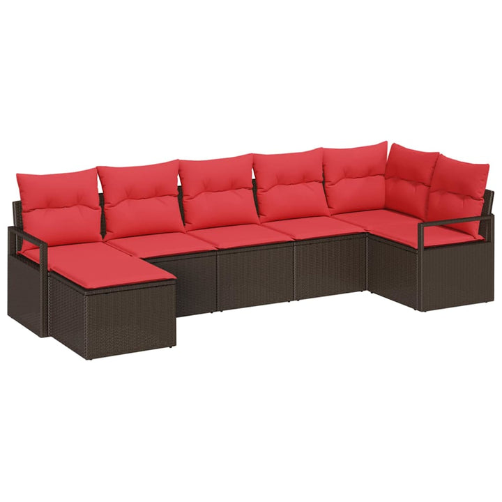 Sofa Sæt med pude med opbevaring 7 pcs Brun og Rød polyrattan