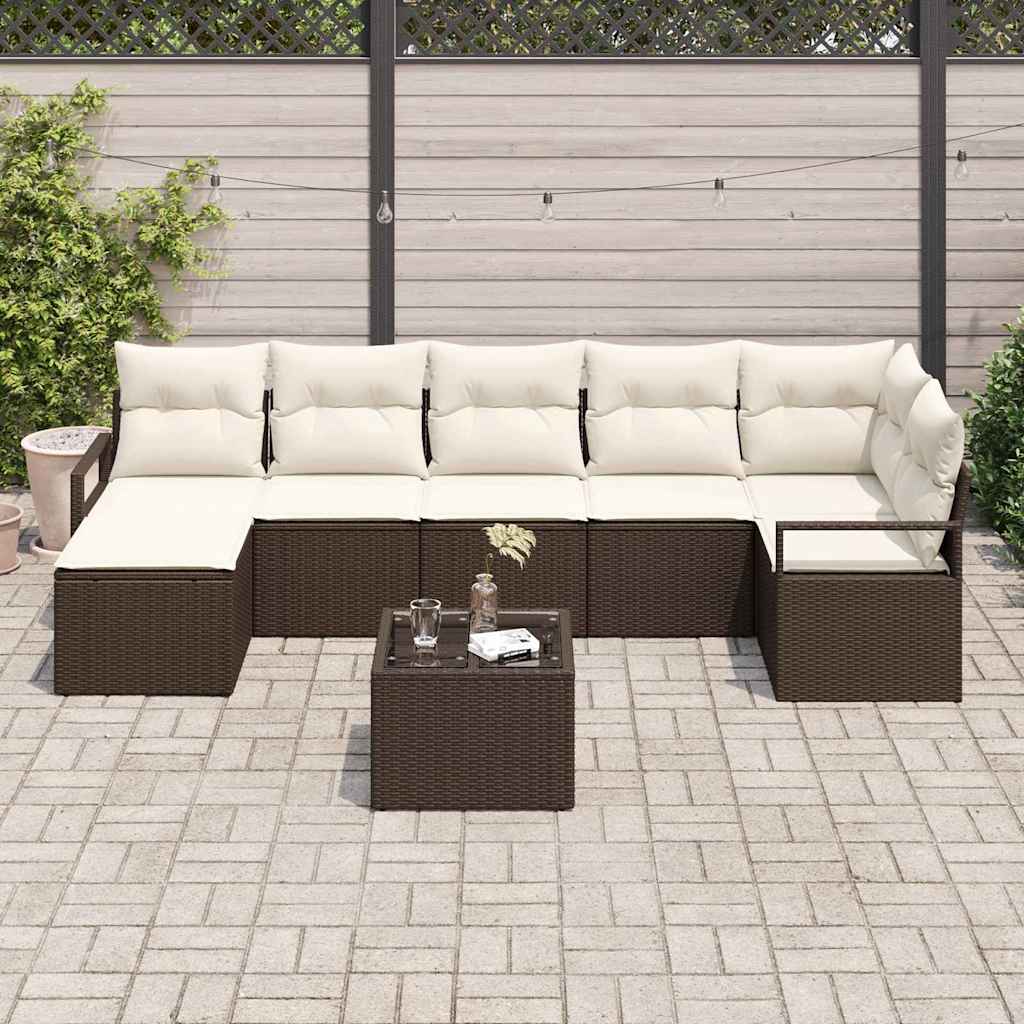 Sofa Sæt med pude med opbevaring 8 pcs Brun og Creme polyrattan