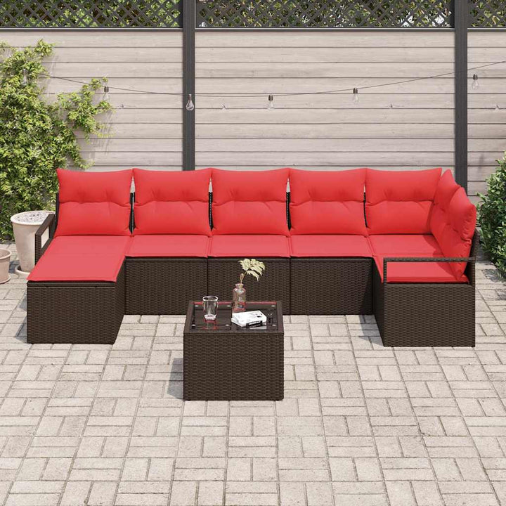 Sofa Sæt med pude med opbevaring 8 pcs Brun og Rød polyrattan