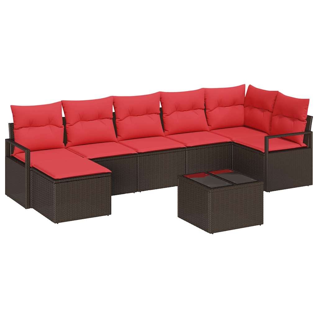 Sofa Sæt 8 stk. Brun og Rød polyrattan