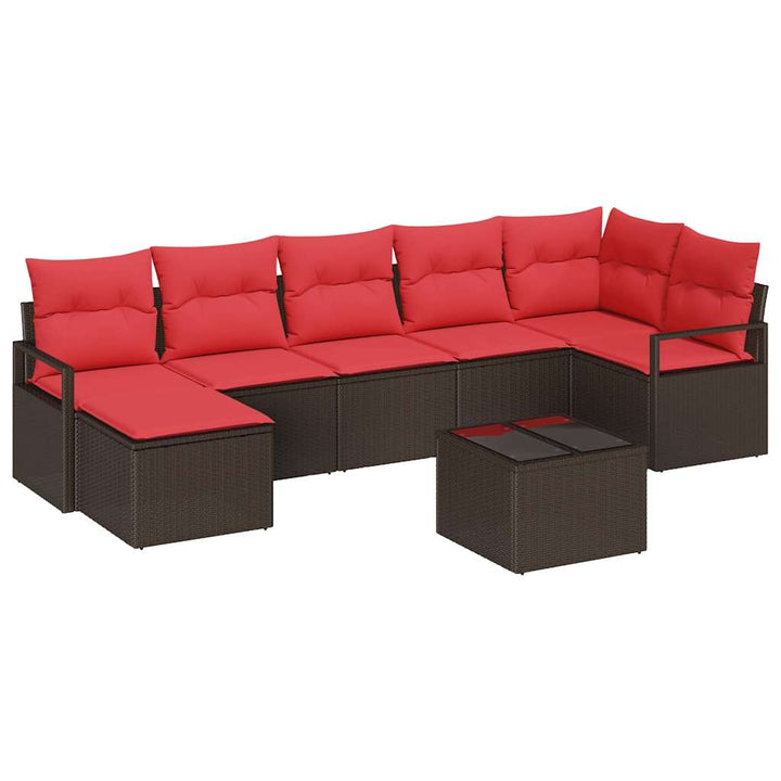 Sofa Sæt 8 stk. Brun og Rød polyrattan
