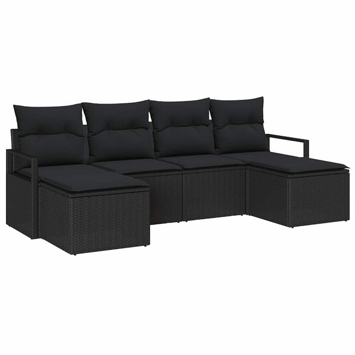 Sofa Sæt med pude med opbevaring 6 pcs Sort polyrattan