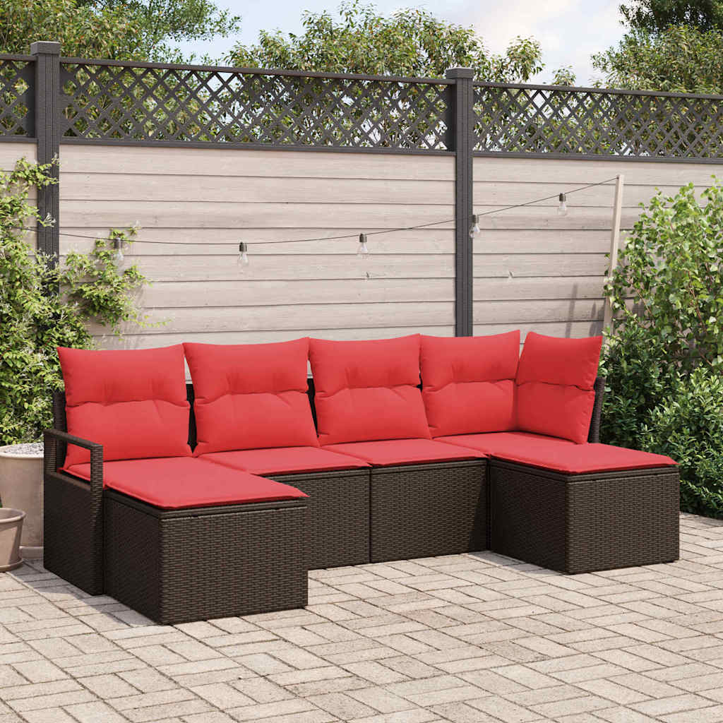 Sofa Sæt 6 stk. Brun og Rød polyrattan