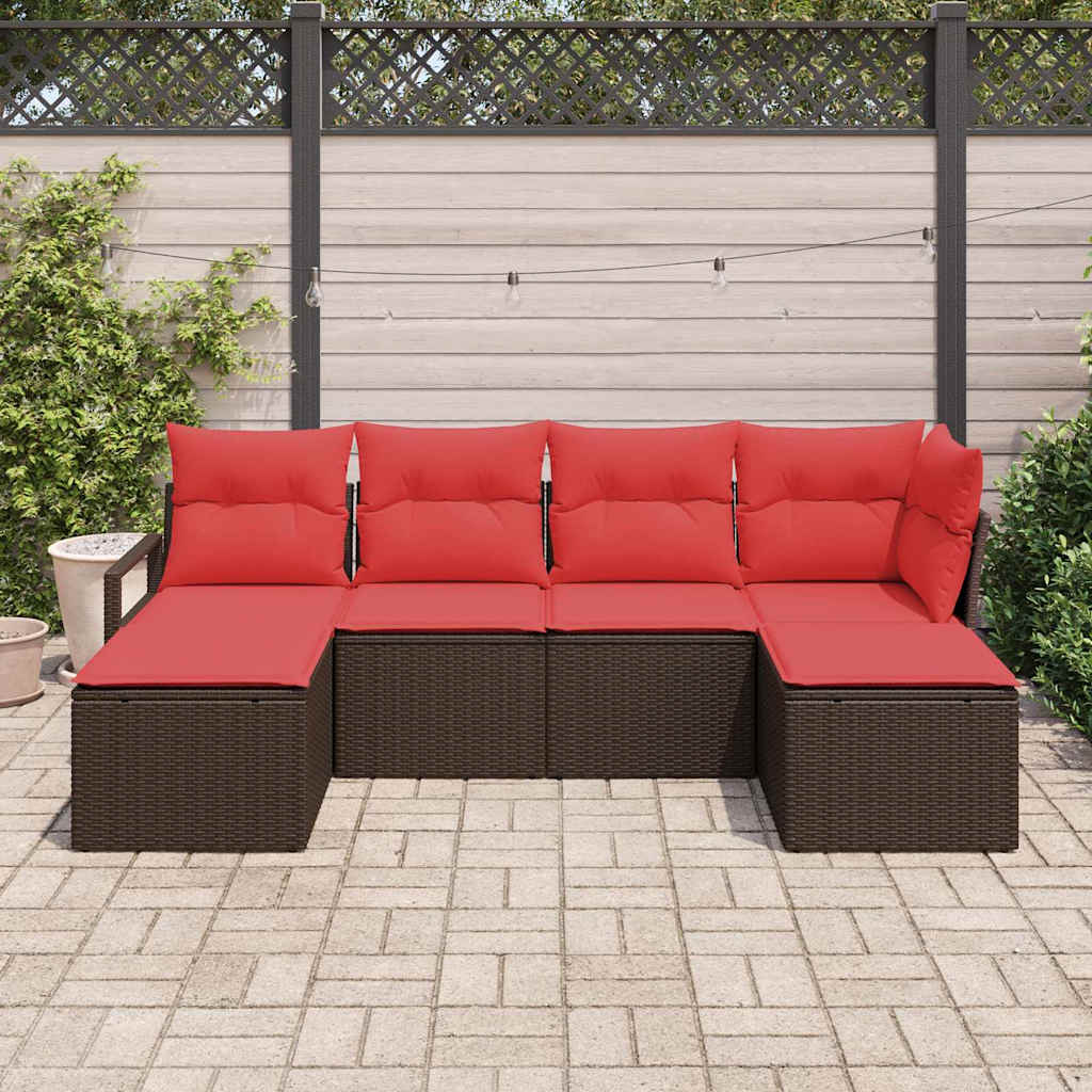 Sofa Sæt 6 stk. Brun og Rød polyrattan