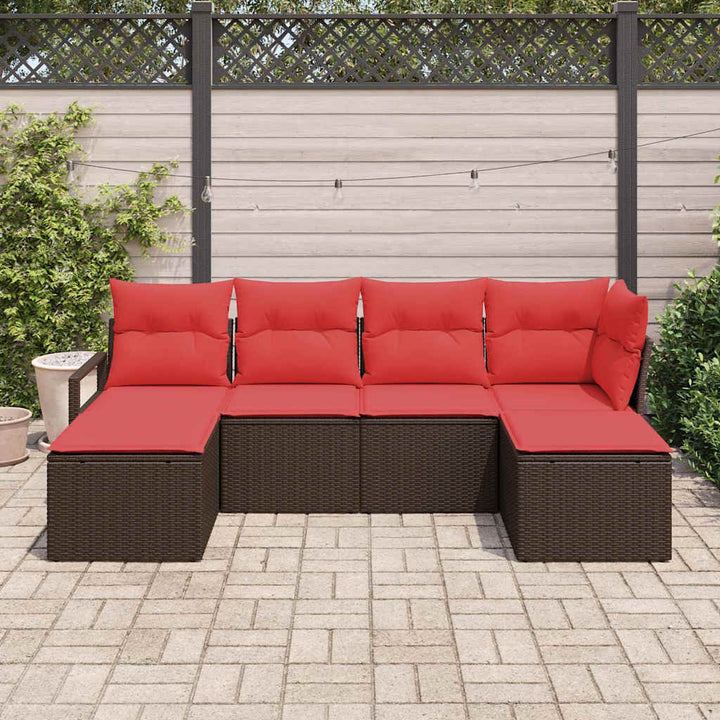 Sofa Sæt 6 stk. Brun og Rød polyrattan