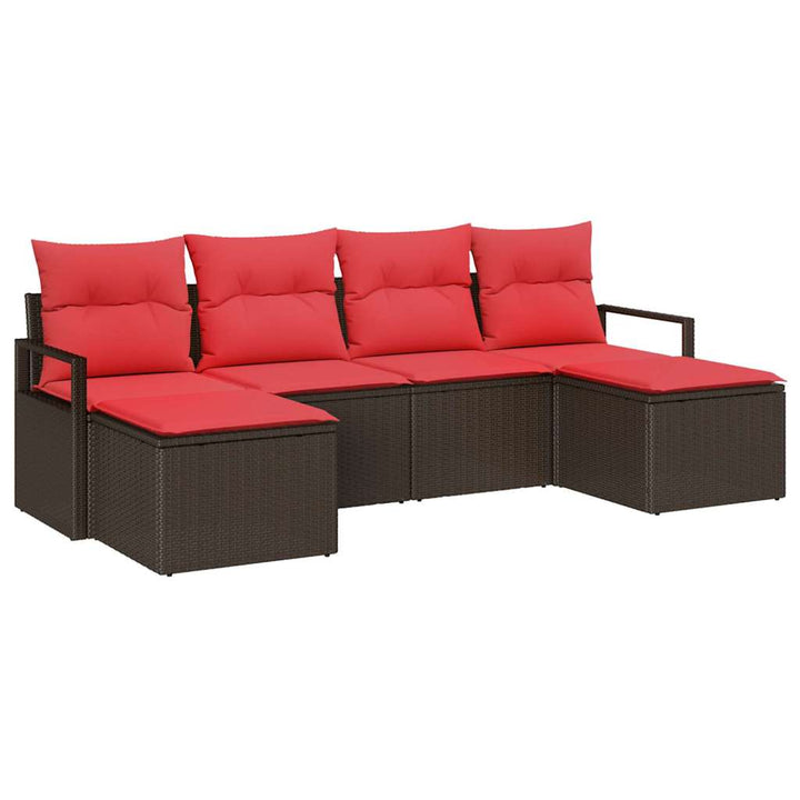 Sofa Sæt 6 stk. Brun og Rød polyrattan