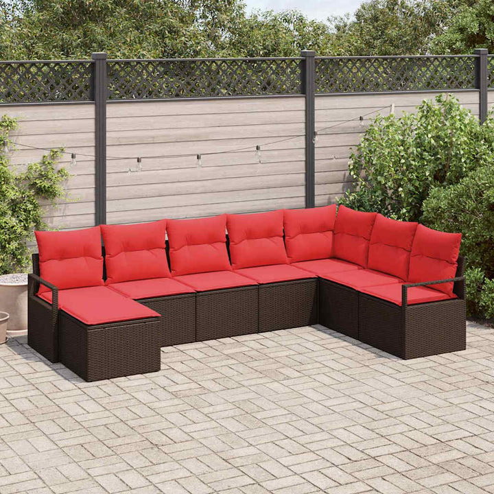 Sofa Sæt 8 stk. Brun og Rød polyrattan