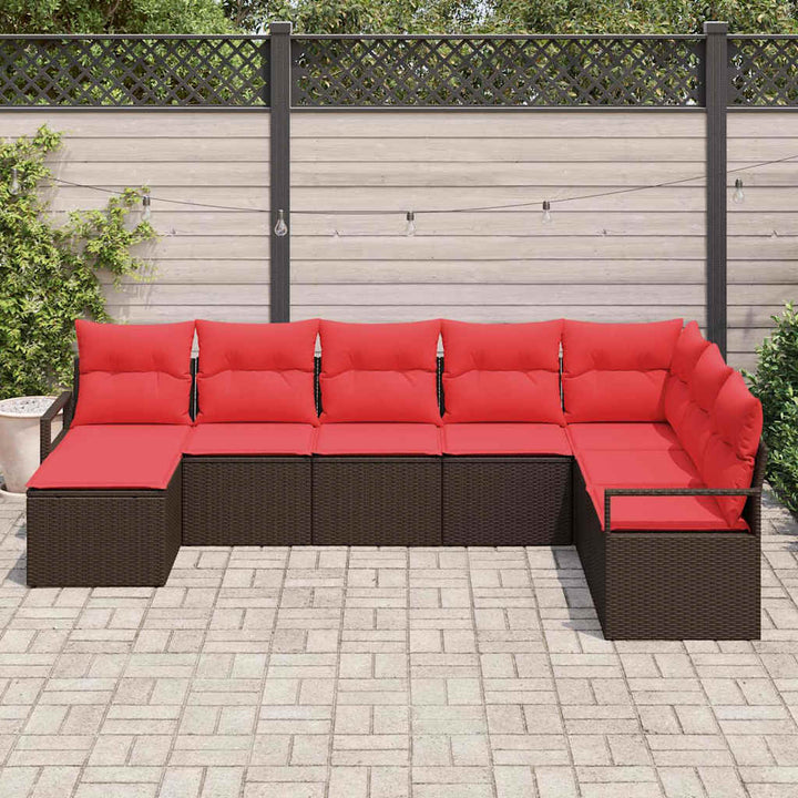 Sofa Sæt 8 stk. Brun og Rød polyrattan