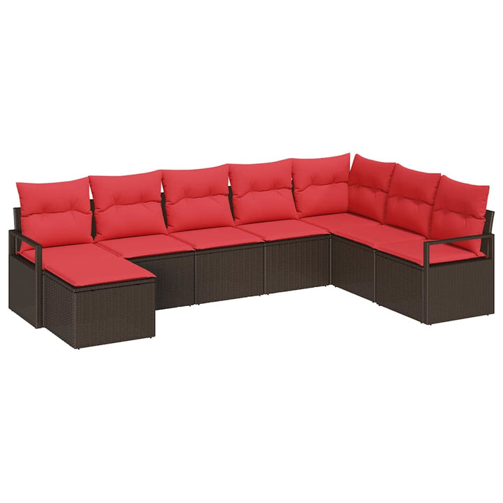 Sofa Sæt 8 stk. Brun og Rød polyrattan