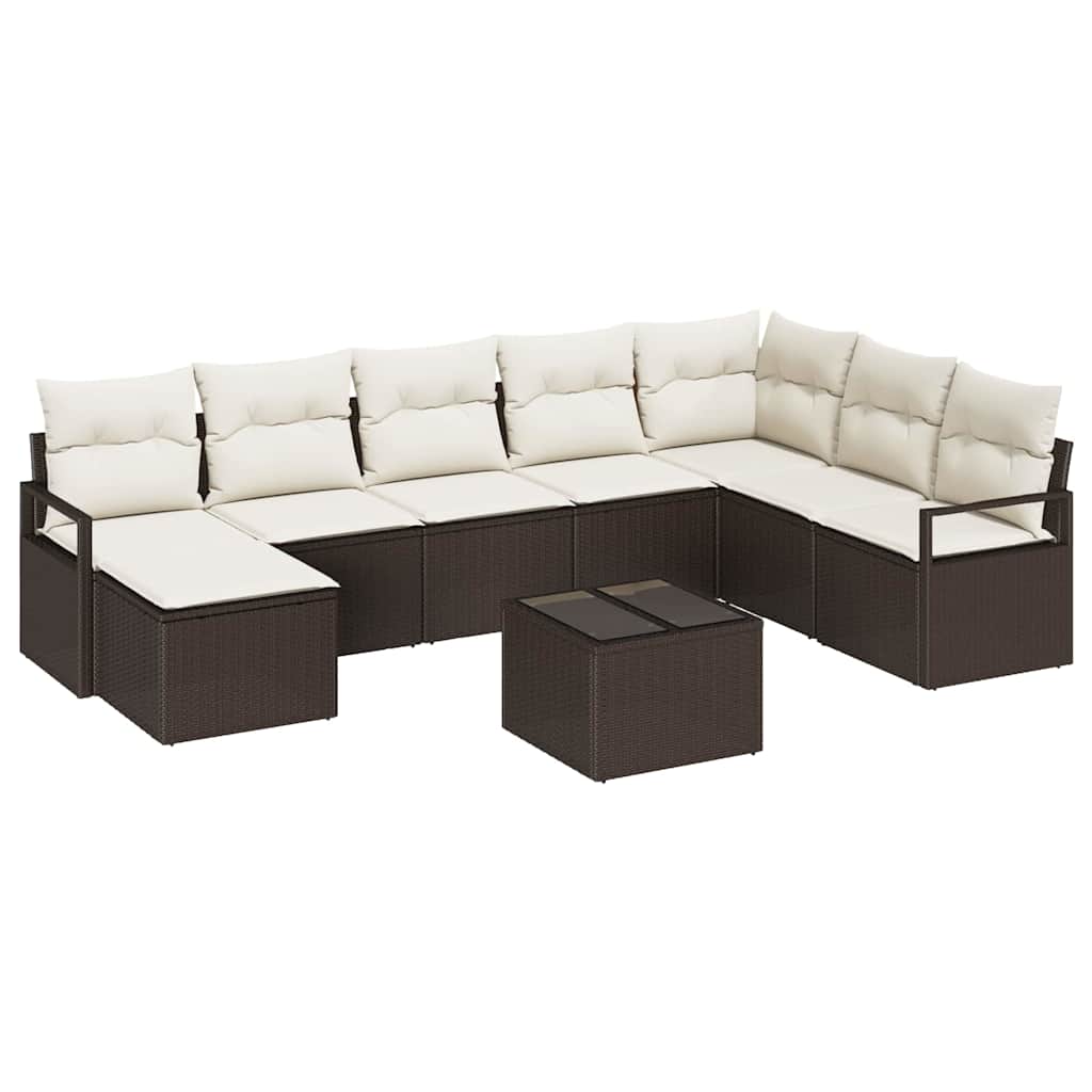 Sofa Sæt med pude med opbevaring 9 pcs Brun og Creme polyrattan