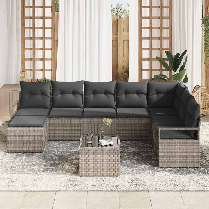 Sofa Sæt 9 stk. Lysegrå polyrattan