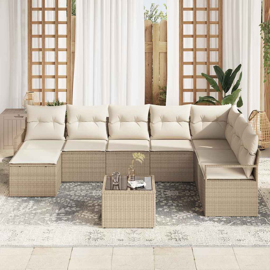 Sofa Sæt 9 stk. Beige og creme polyrattan