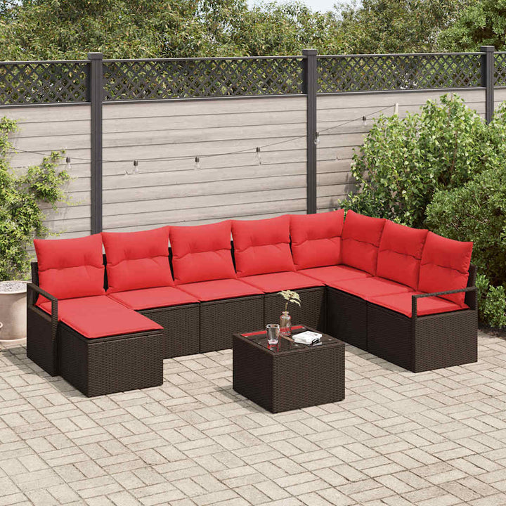 Sofa Sæt 9 stk. Brun og Rød polyrattan
