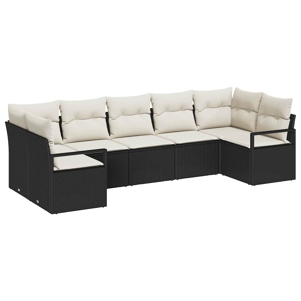 Havesofa Sæt med pude 7 pcs Sort og Hvid polyrattan