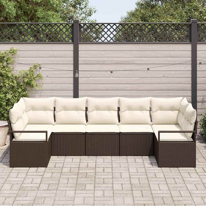 Havesofa Sæt med pude 7 pcs Brun og hvid polyrattan