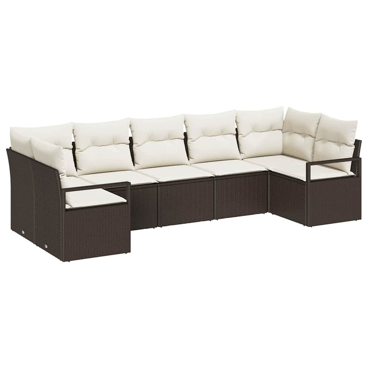 Havesofa Sæt med pude 7 pcs Brun og hvid polyrattan