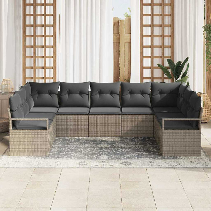 Havesofa Sæt med pude med opbevaring 7 pcs Grå polyrattan