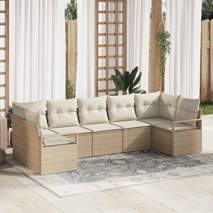 Havesofa Sæt 7 stk. Beige og hvid polyrattan