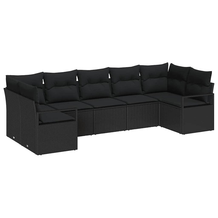 Havesofa Sæt med pude med opbevaring 7 pcs Sort polyrattan