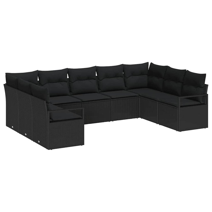 Havesofa Sæt med pude med opbevaring 9 pcs Sort polyrattan