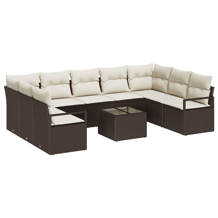 Havesofa Sæt med pude 10 pcs Brun og Creme polyrattan