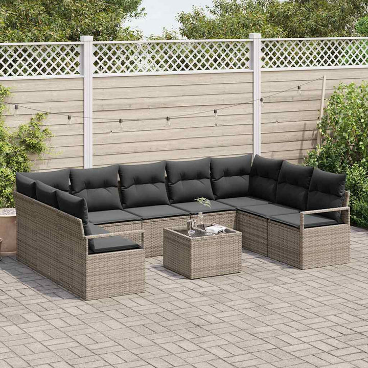 Havesofa Sæt med pude med opbevaring 10 pcs Lysegrå polyrattan