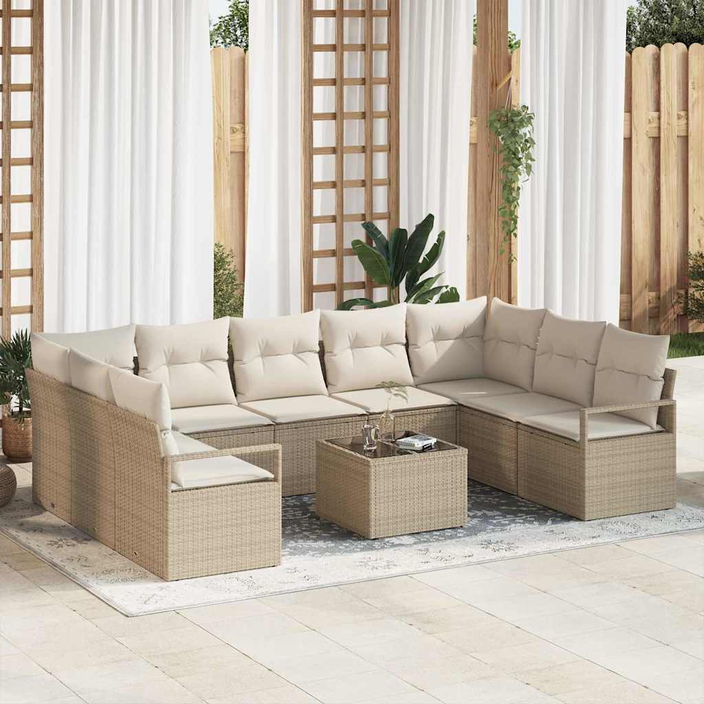 Havesofa Sæt 10 stk. Beige og creme polyrattan