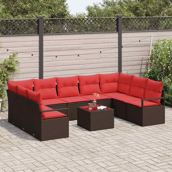 Havesofa Sæt 10 stk. Brun og Rød polyrattan