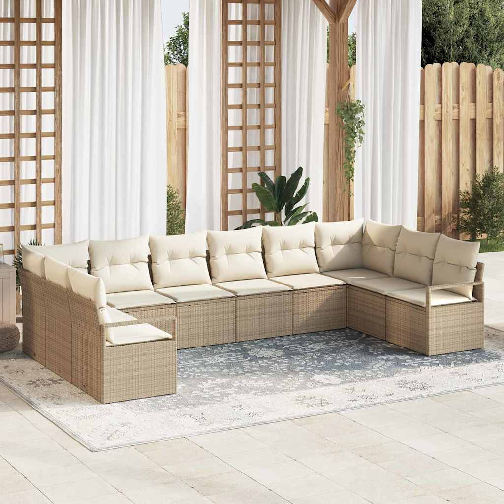 Havesofa Sæt 10 stk. Beige og hvid polyrattan