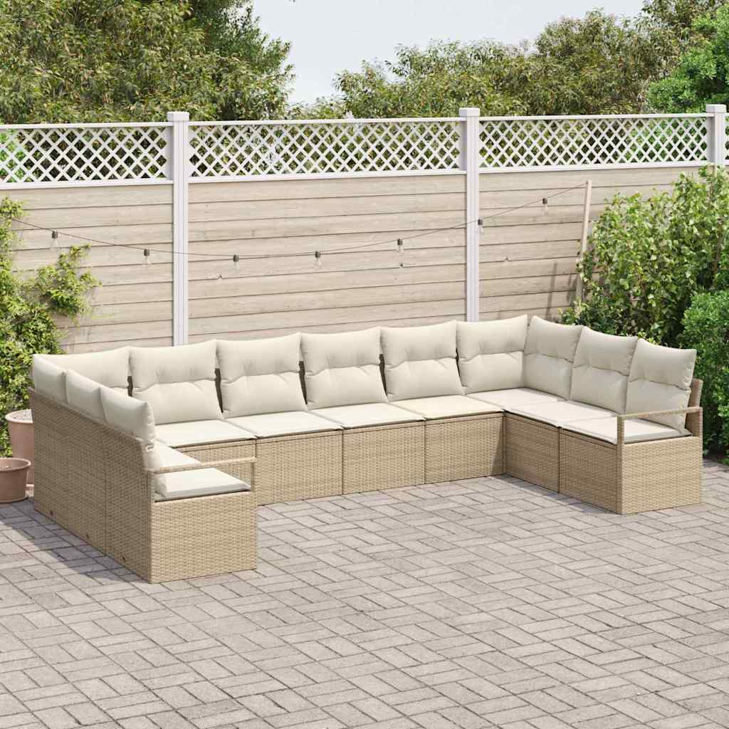 Havesofa Sæt 10 stk. Beige og hvid polyrattan