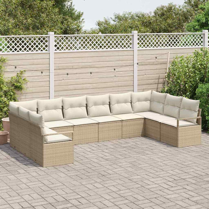 Havesofa Sæt 10 stk. Beige og hvid polyrattan
